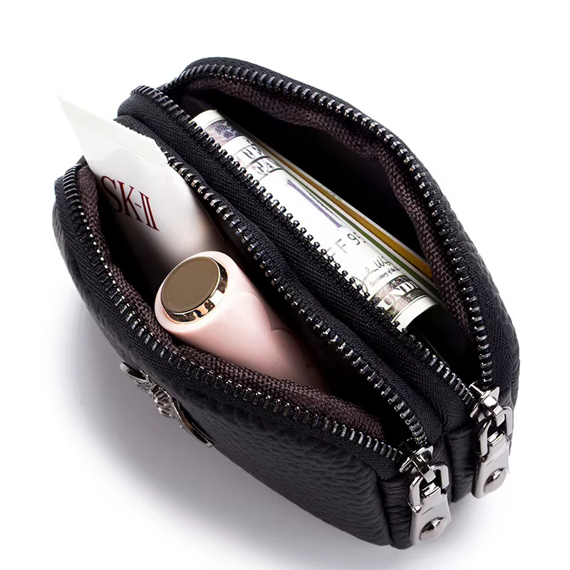 CICICUFF femmes porte-monnaie en cuir véritable femme Double fermeture éclair organisateur de voyage Mini pochette
