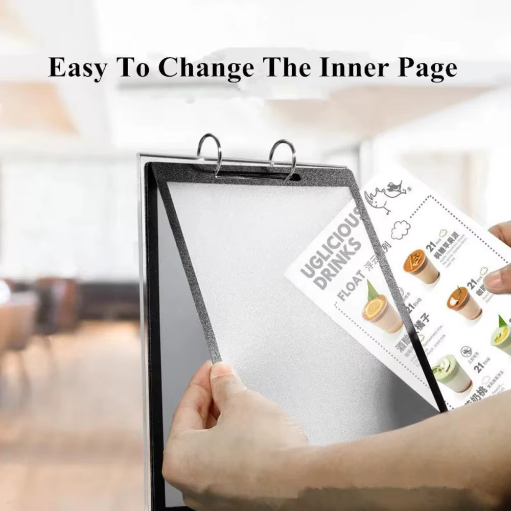 A4 210x297MM Page tournant Restaurant Menu porte-papier support Photo Photo affiche cadre bois acrylique signe support présentoir