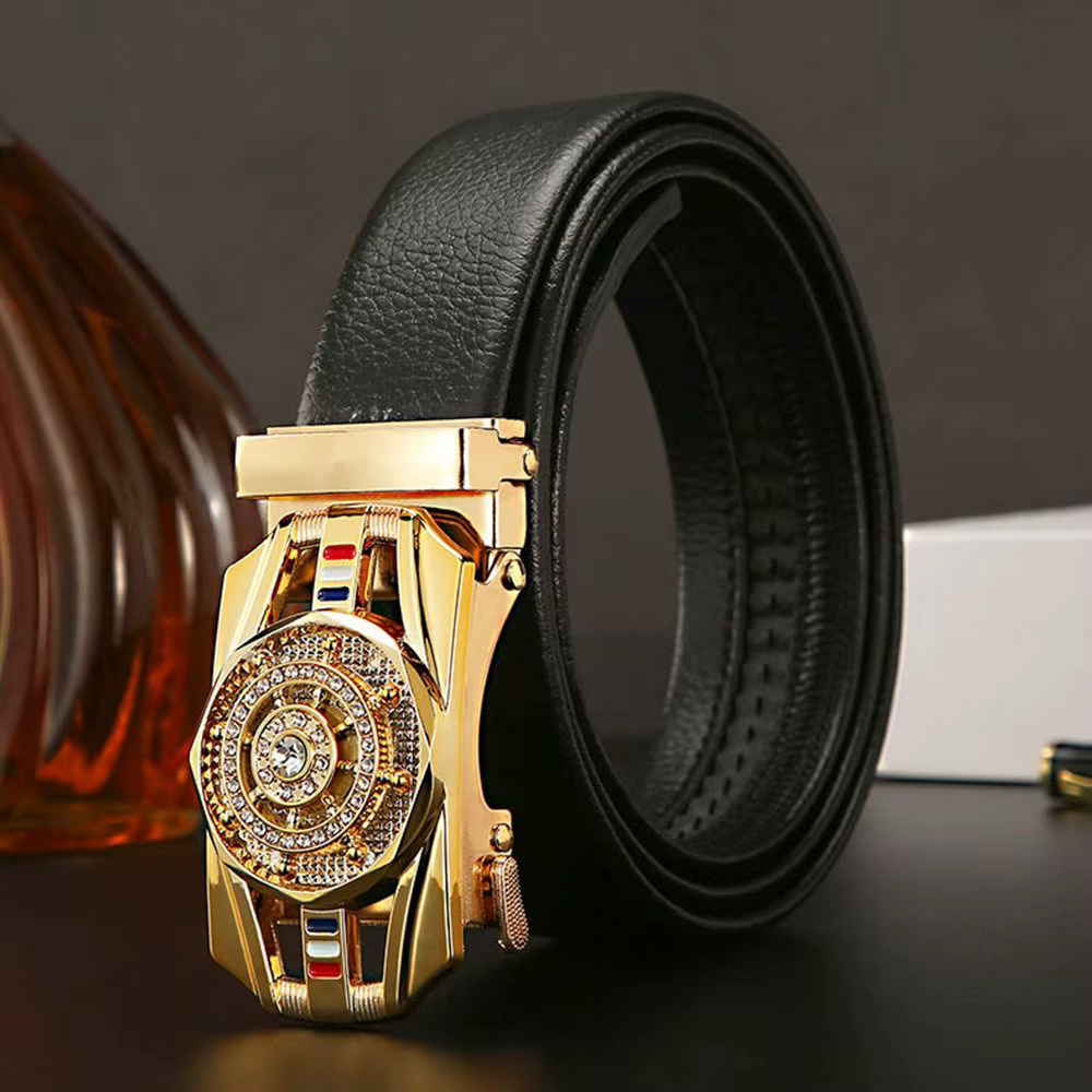 Ceinture en cuir avec décoration en biscuits pour homme