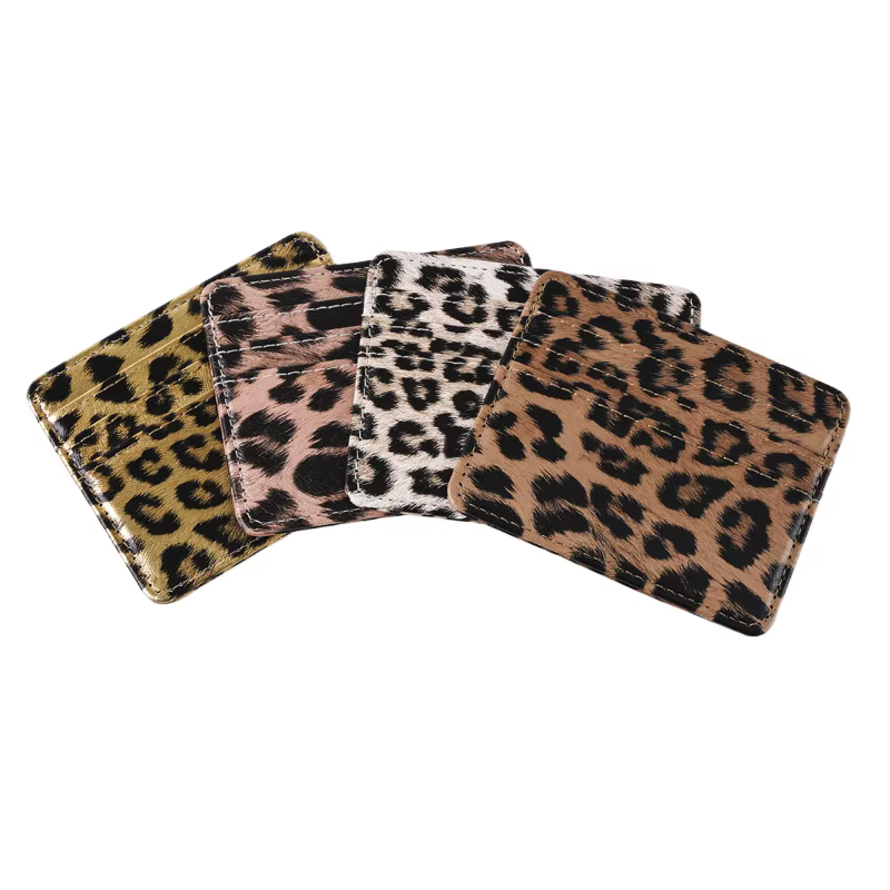 Porte-cartes en cuir PU imprimé léopard