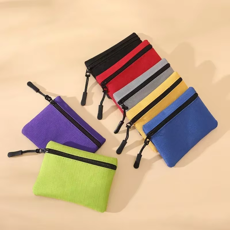 Toile Mini porte-monnaie Simple fermeture éclair enfant pochette de rangement poche d'argent couleur unie pièce de