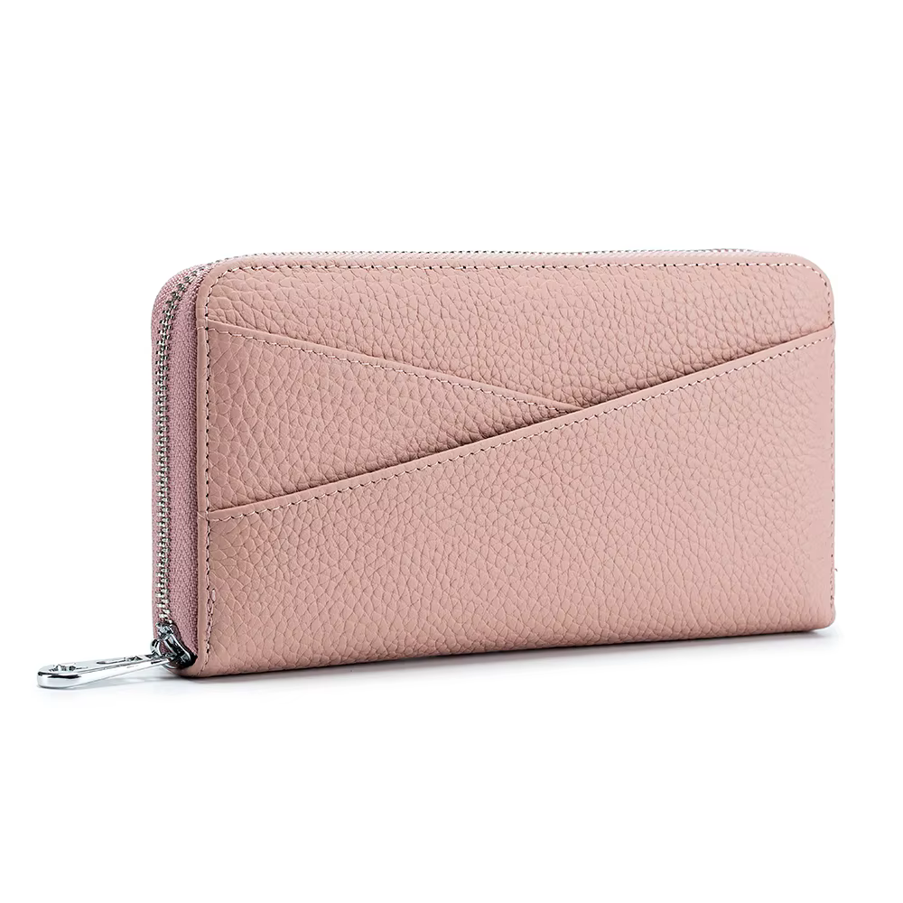Portefeuille long en cuir véritable pour femme