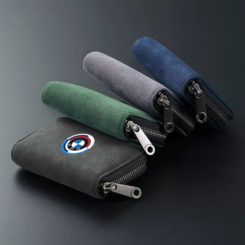 Porte-cartes de voiture en cuir avec fermeture éclair