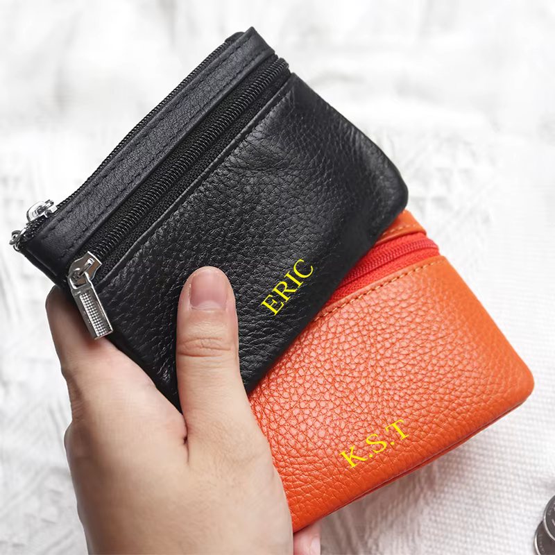 Porte-monnaie en cuir véritable avec lettres personnalisées