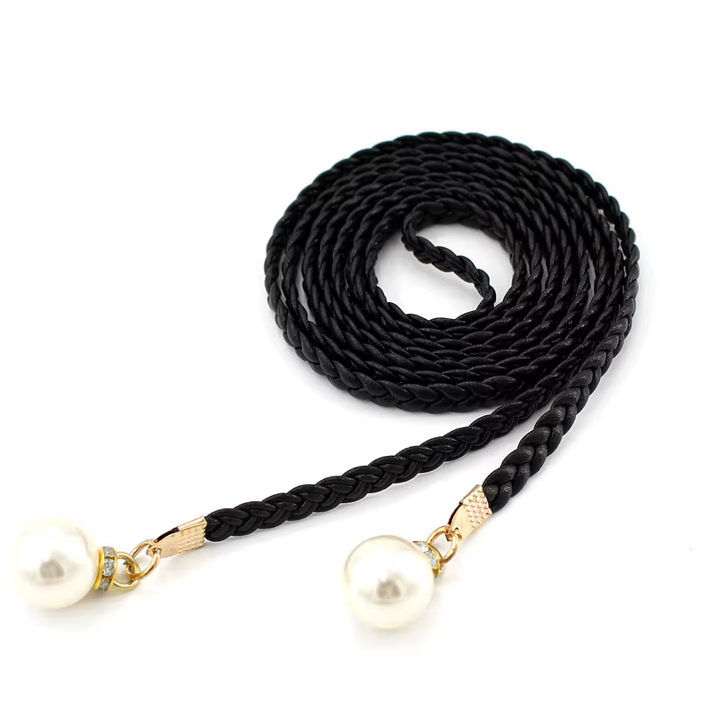 Ceinture fine en cuir PU tressée à franges style bohème pour femme