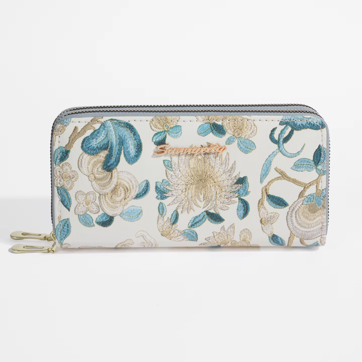 Portefeuille long vintage à broderie florale pour femme