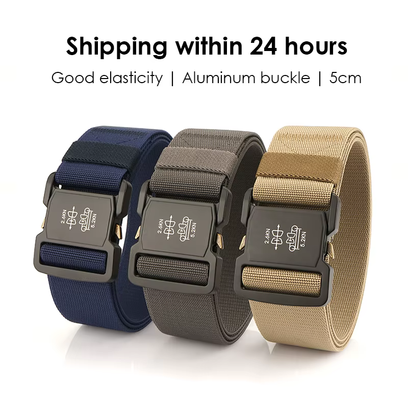 KOLBER 5cm Ceinture élastique hommes alliage d’aluminium boucle à dégagement rapide tactique en plein air