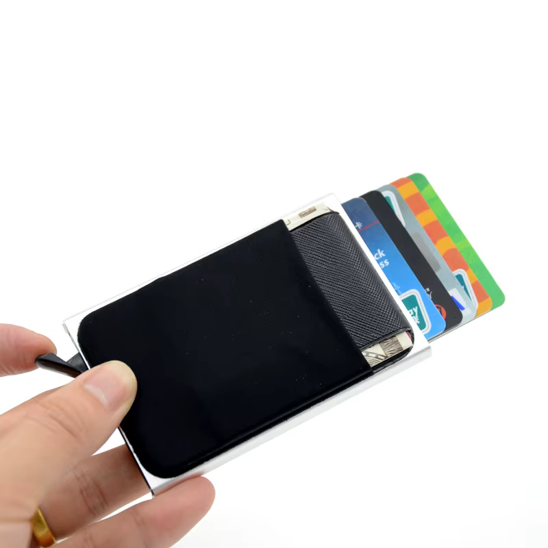 YUECIMIE portefeuille mince en aluminium avec élasticité pochette arrière ID porte-carte de crédit Mini