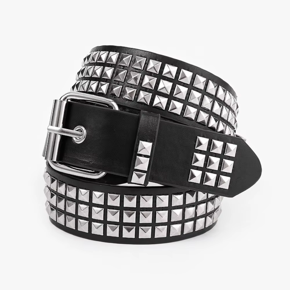 Ceinture à rivets en perles carrées, pyramide en métal pour hommes et femmes, matériel Punk, ceinture en jean Y2K, ceinture de styliste pour femmes
