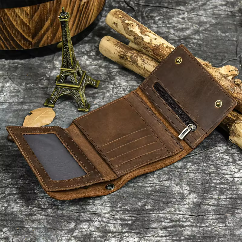 Portefeuille court en cuir véritable pour hommes