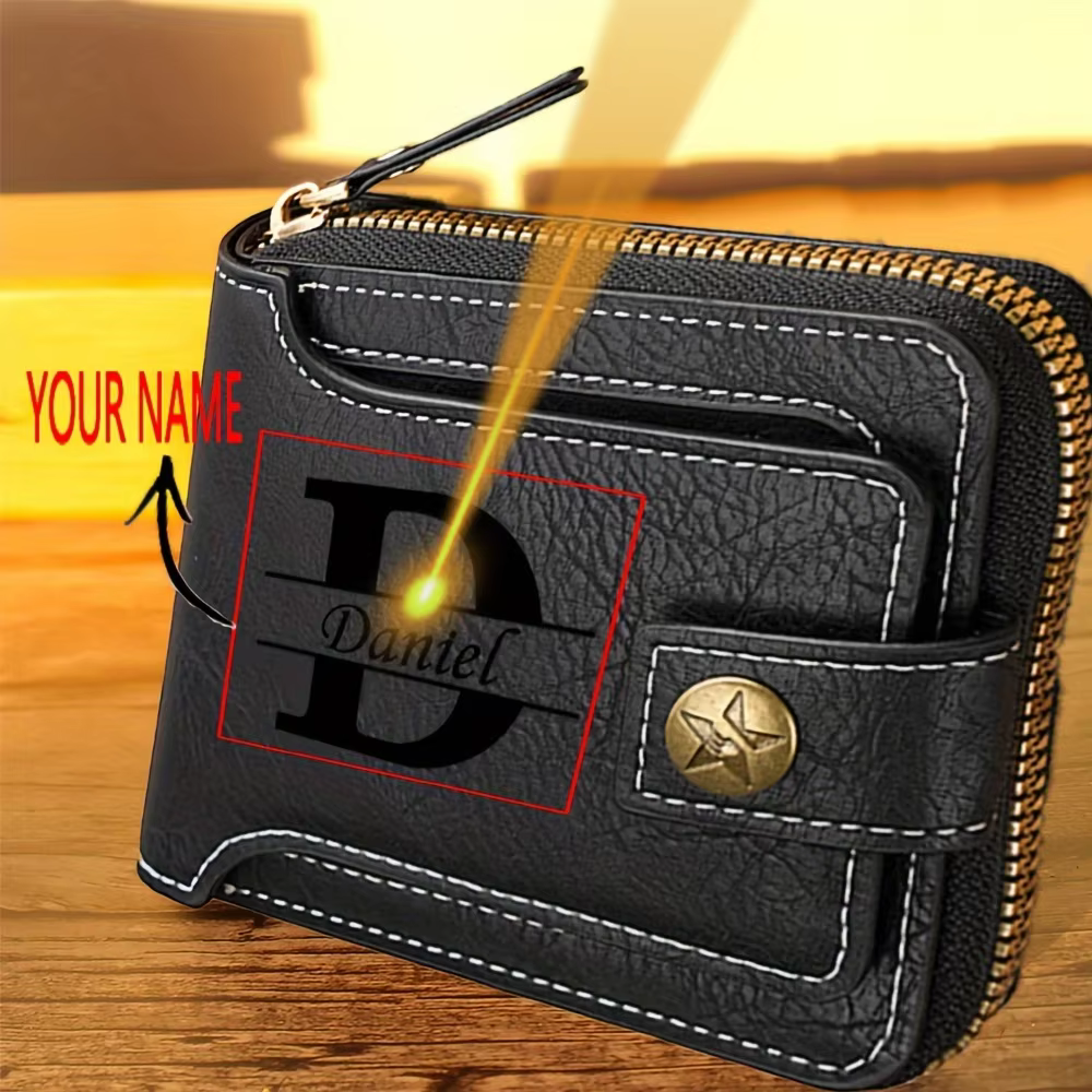 Portefeuille vintage pour hommes en cuir PU avec nom personnalisé avec cadeaux parfaits personnalisés pour les garçons