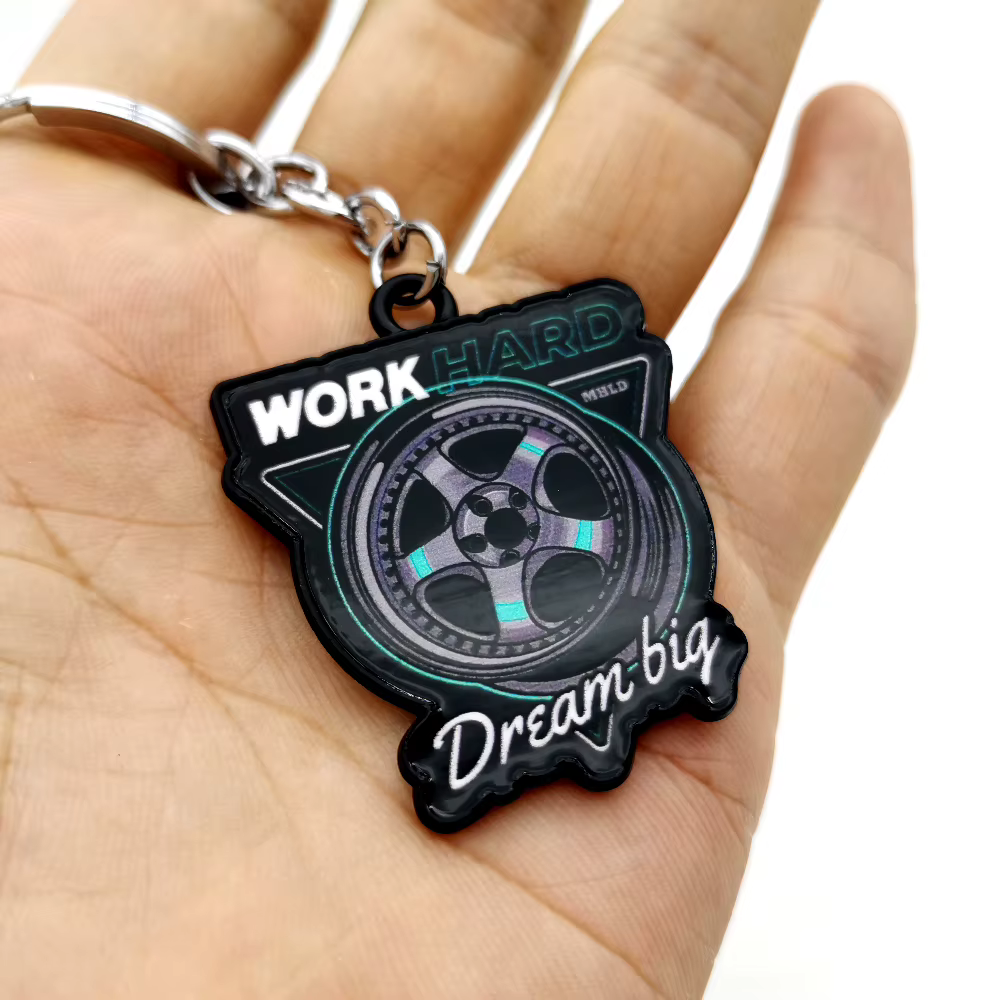 Porte-clés 3D en métal pour modification de voiture, pendentif JDM, pièces automobiles, porte-clés créatif en forme de roue, accessoires de voiture tendance, cadeaux pour mari