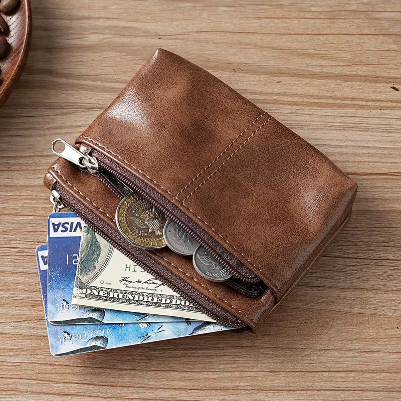 Porte-monnaie en cuir Mini portefeuille pour femmes hommes fermeture éclair sac d'argent porte-clés petit