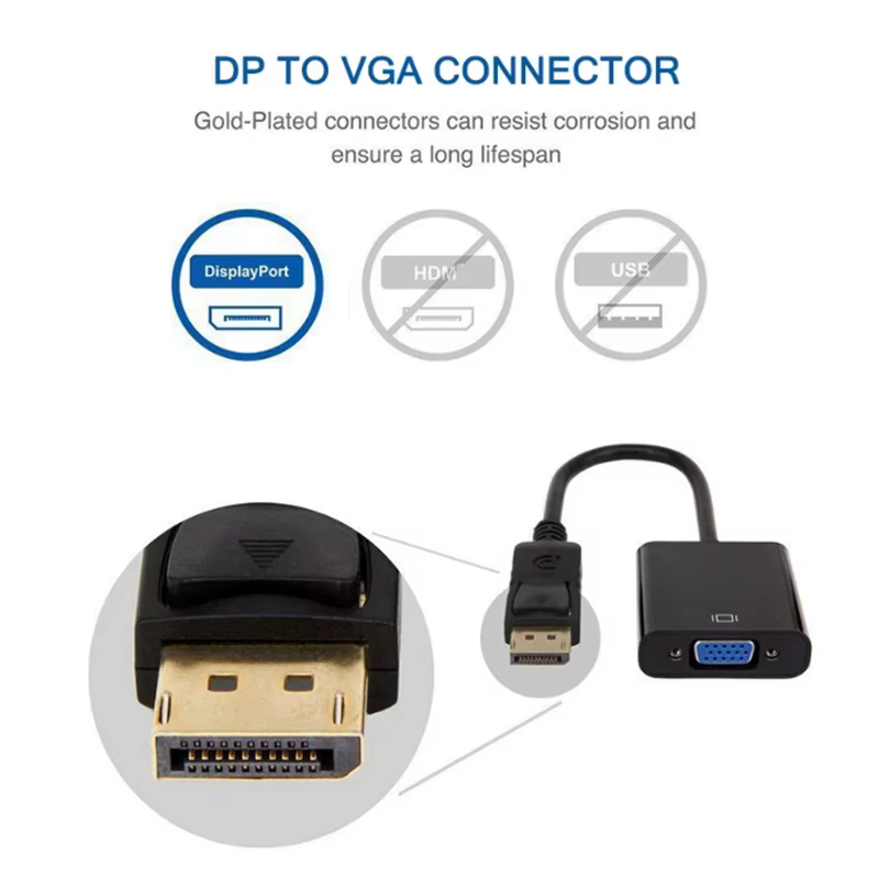 Câble adaptateur DisplayPort DP vers VGA, Port d'affichage pour projecteur d'ordinateur portable DTV TV HDVD DP mâle vers VGA femelle, câble adaptateur convertisseur