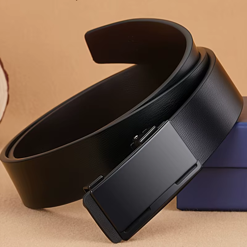 DINISITON hommes ceinture en cuir noir métal sans dents boucle automatique affaires décontracté