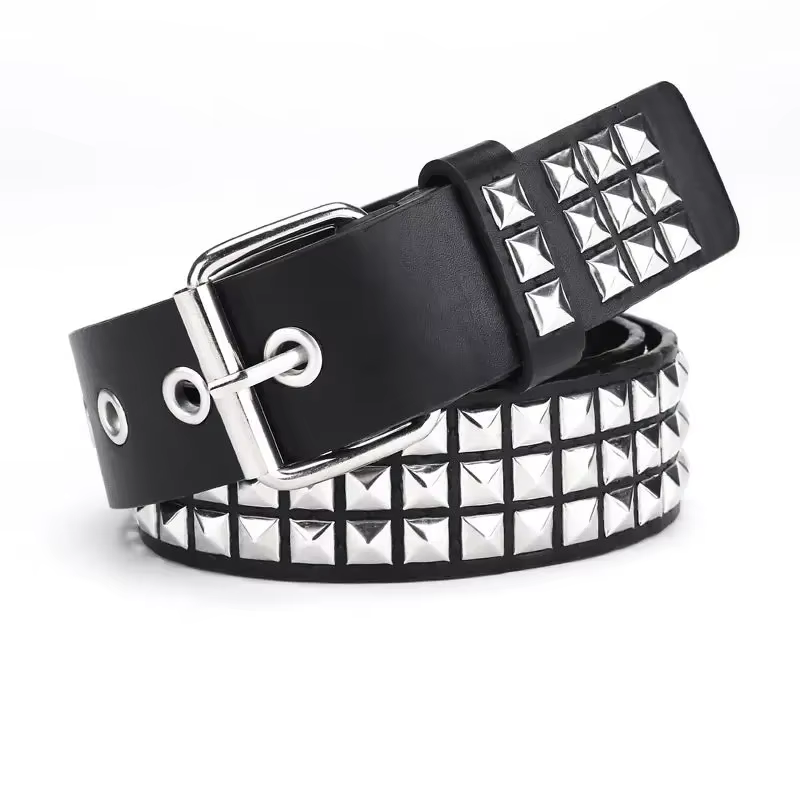 Ceinture à rivets en perles carrées, ceinture pyramide en métal, ceinture en denim à matériel punk pour hommes et femmes, ceinture Y2K