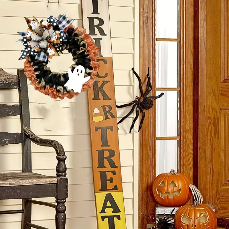Fournitures de décoration d'halloween, couronne fantôme pour porte d'entrée, pendentif, couronne à nœud en tissu fantôme