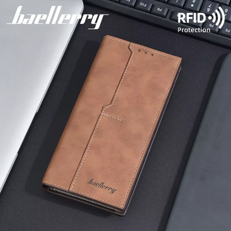 Portefeuille long de luxe Baellerry pour homme en cuir PU