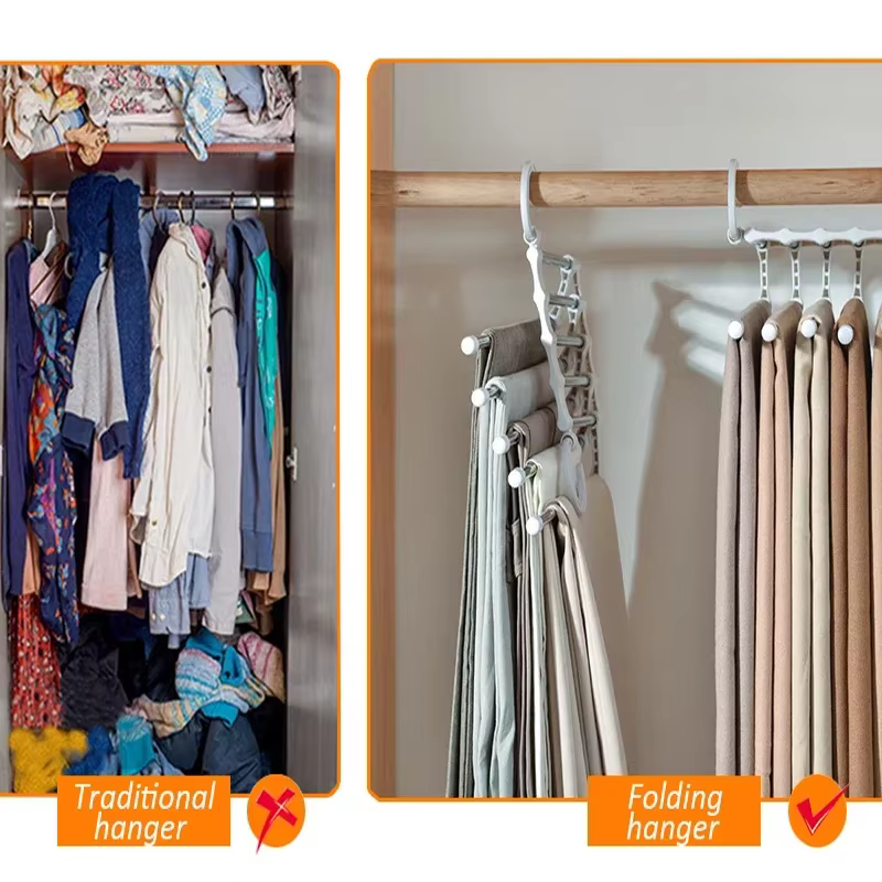 Cintres réglables à plusieurs plis pour pantalons, support pour pantalons, organisateur de vêtements, gain de place de garde-robe, placard de chambre à coucher