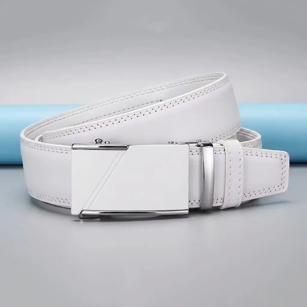 Ceinture classique blanche pour homme avec boucle automatique en alliage de zinc