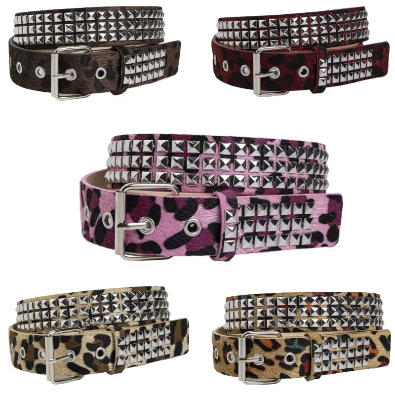 Ceinture Punk à Rivets en fourrure rose