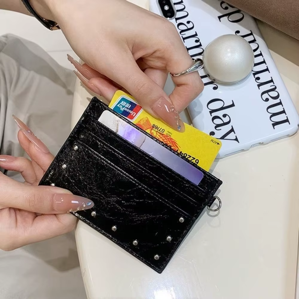 Portefeuille compact ultra-fin en cuir craquelé