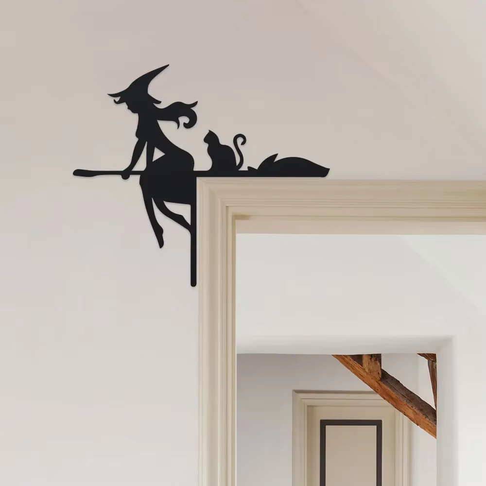 Ensemble de décorations pour cadre de porte d'Halloween – Silhouettes en fer forgé avec toiles d'araignées – Décoration festive en métal pour l'angle du haut de la porte