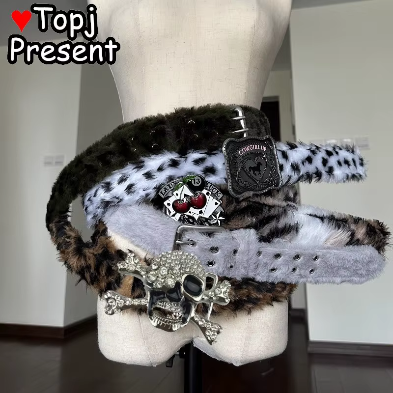 Léopard luxe pour petite amie Y2K Harajuku rétro Western Cowgirl Cowboy Punk fourrure