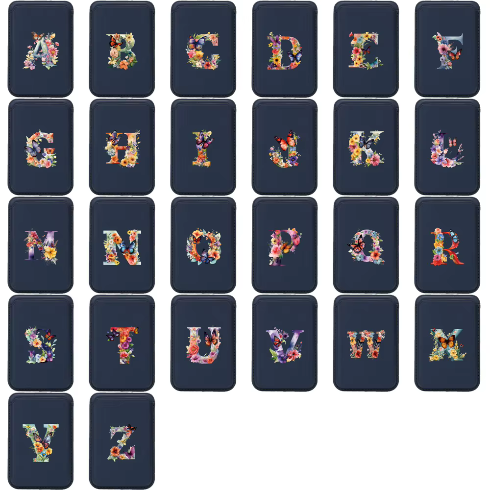 Porte-cartes bleu en cuir PU, portefeuille magnétique pour téléphone, poche amovible fine, durable et anti-rayures, motif papillon et lettres