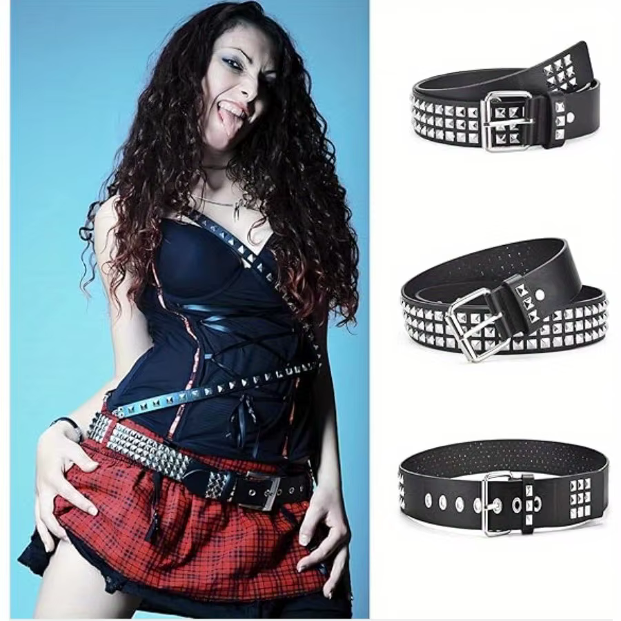 Ceinture Punk Noire en Cuir PU Cloutée pour Homme
