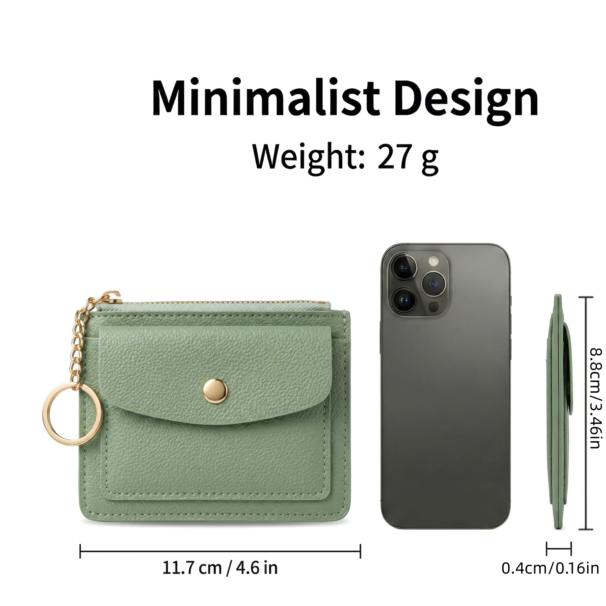 Portefeuille fin en cuir PU vert pour femme