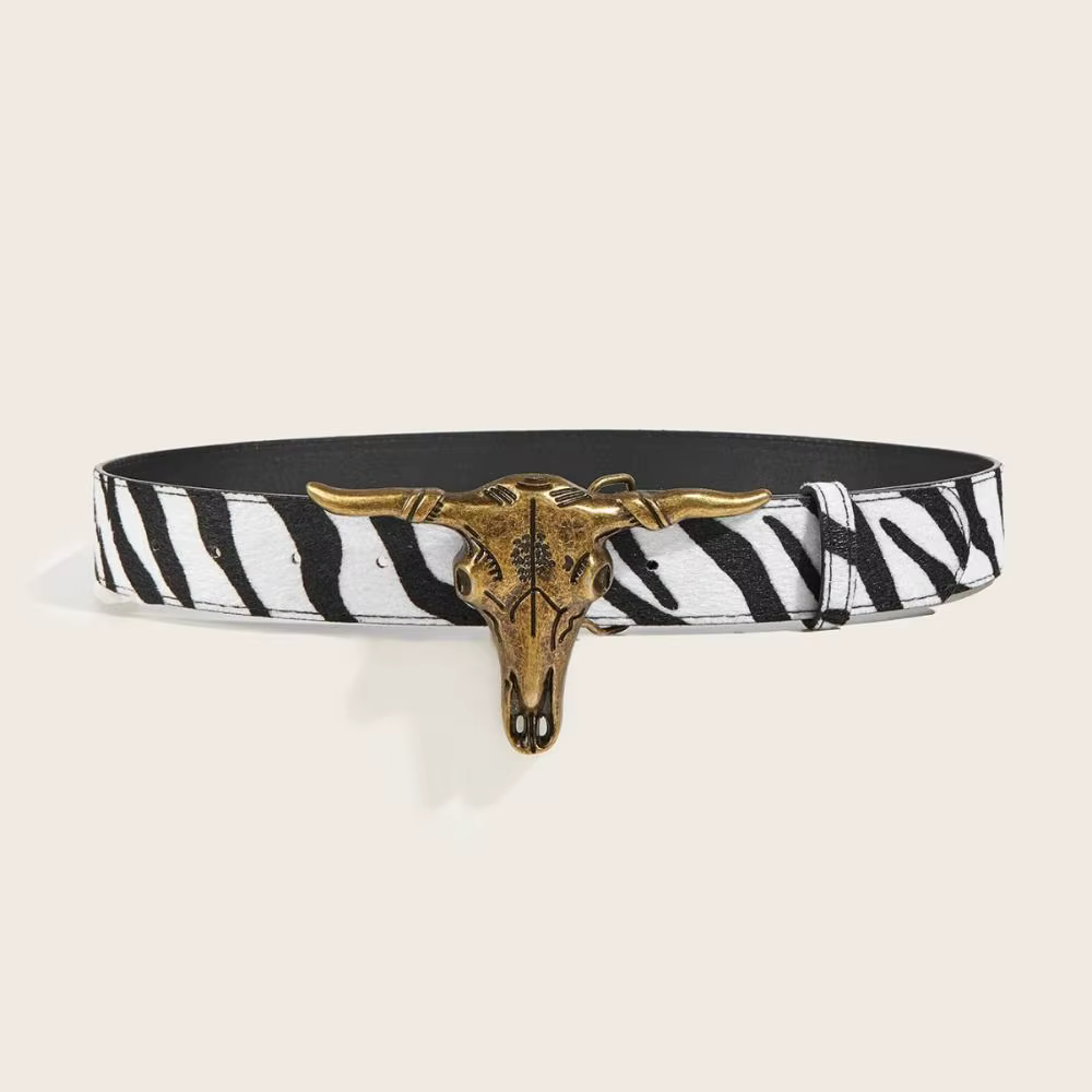 Ceinture en cuir avec boucle tête de taureau western