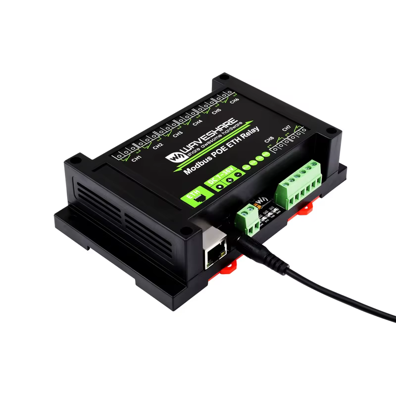 Module de relais Ethernet 8 canaux de qualité industrielle, Port PoE Ethernet, Communication, protocole Modbus, alimentation PoE, Waveshare