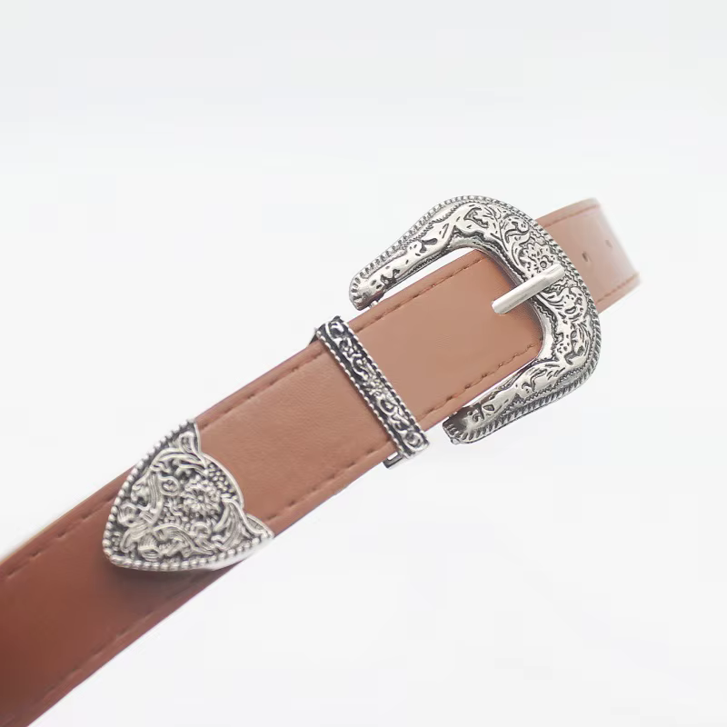 Ceinture occidentale Vintage réglable pour femmes, Style Cowgirl, ceinture à boucle gravée pour pantalons en jean, robes