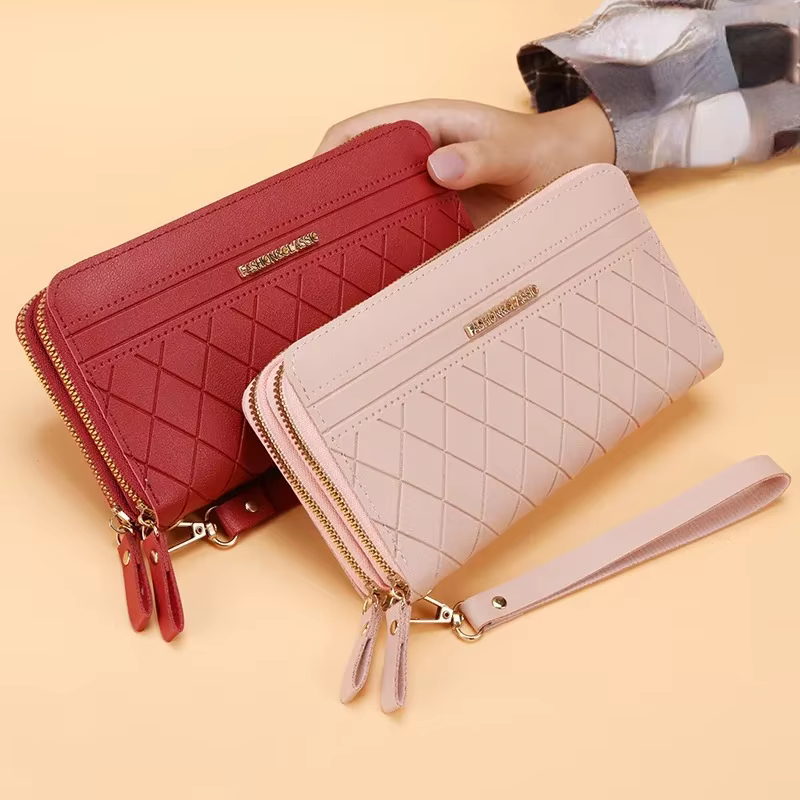 Portefeuille Long pour femmes, porte-monnaie à pompon, porte-cartes, pochette en cuir Pu, sac d'argent, portefeuille en cuir Pu