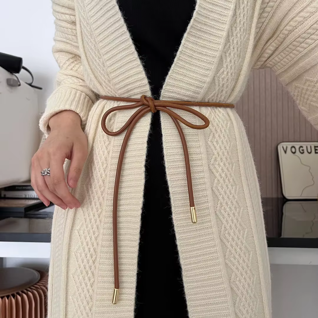 Ceinture ronde en cuir ornée d'un nœud polyvalent pour femme