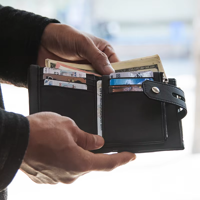 KAVIS portefeuille en cuir véritable pour hommes RFID porte-carte de crédit sac à main court Double fermeture éclair poche à monnaie mâle à deux volets Billeteras