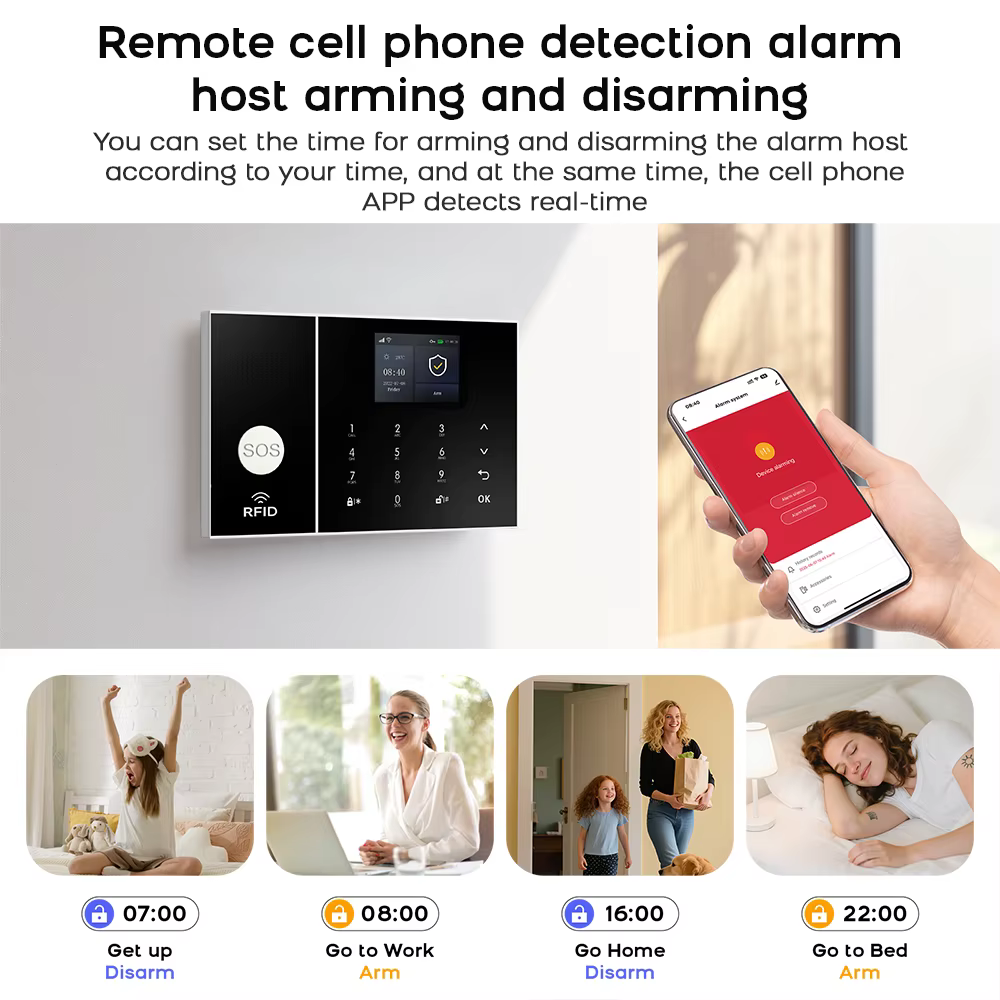 Système d'alarme sans fil 2.4G WiFi, kit de sécurité domestique avec capteur de mouvement de porte, fonctionne avec l'application SmartLife, compatible avec Alexa, sans frais mensuels