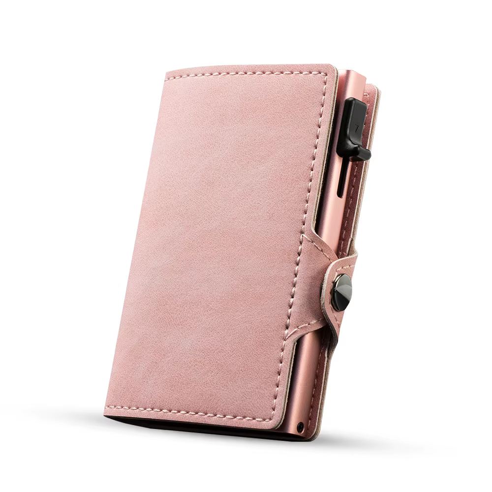 CASEKEY portefeuille rose mince minimaliste en cuir Pop UP