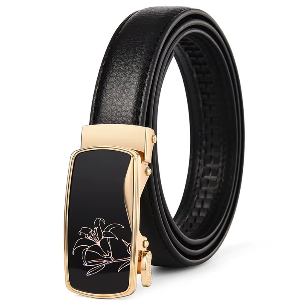 Ceinture noire de haute qualité avec boucle automatique pour femme