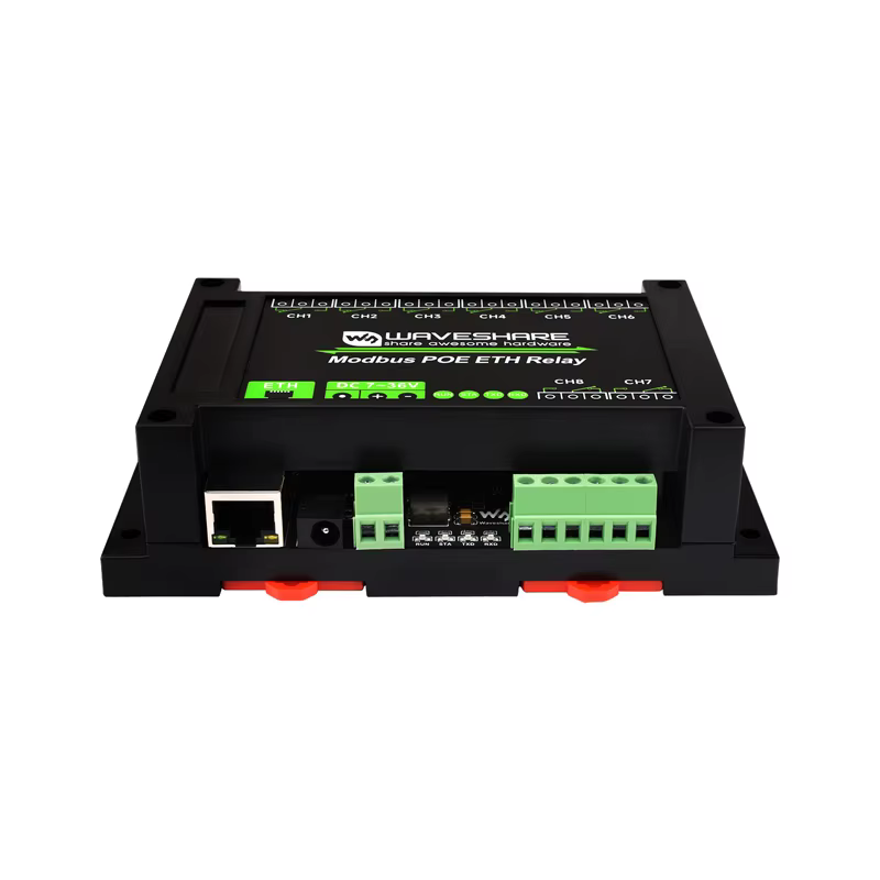 Module de relais Ethernet 8 canaux de qualité industrielle, Port PoE Ethernet, Communication, protocole Modbus, alimentation PoE, Waveshare