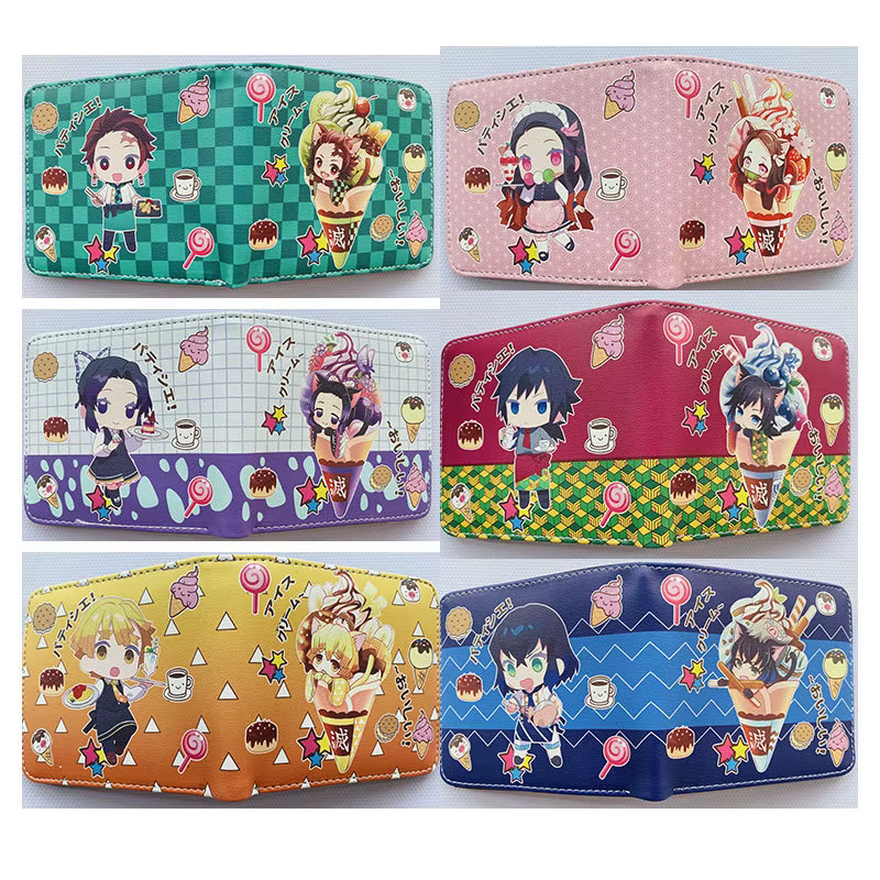 Portefeuille Demon Slayer Kamado Tanjirou pour hommes et femmes, sac à main de dessin animé, portefeuilles courts en cuir, cadeau de jouets