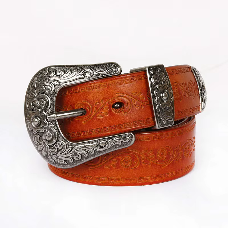 IEFB hommes ceinture en relief en cuir sculpture florale véritable ceintures