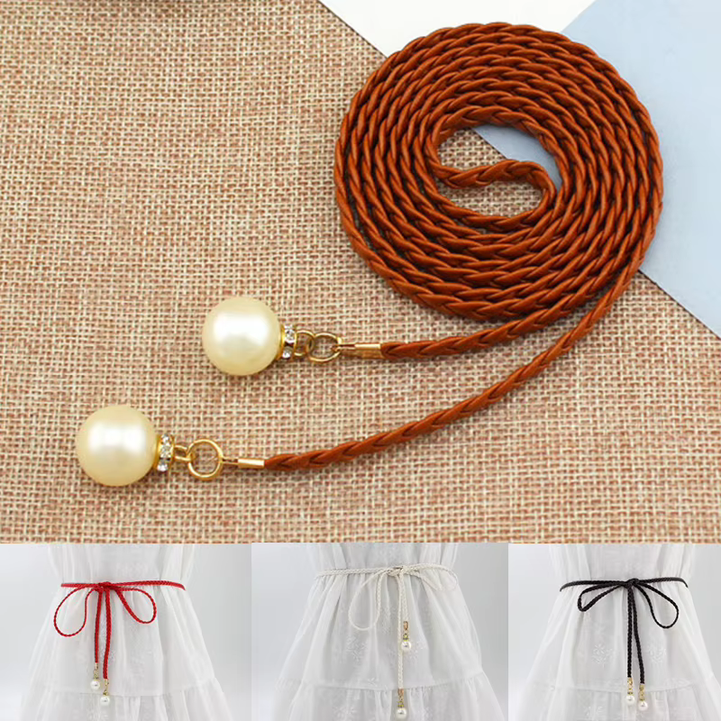 Ceinture fine en cuir PU tressée à franges style bohème pour femme