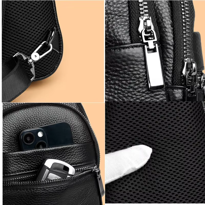 Sac à main en cuir de vachette multi-poches pour hommes
