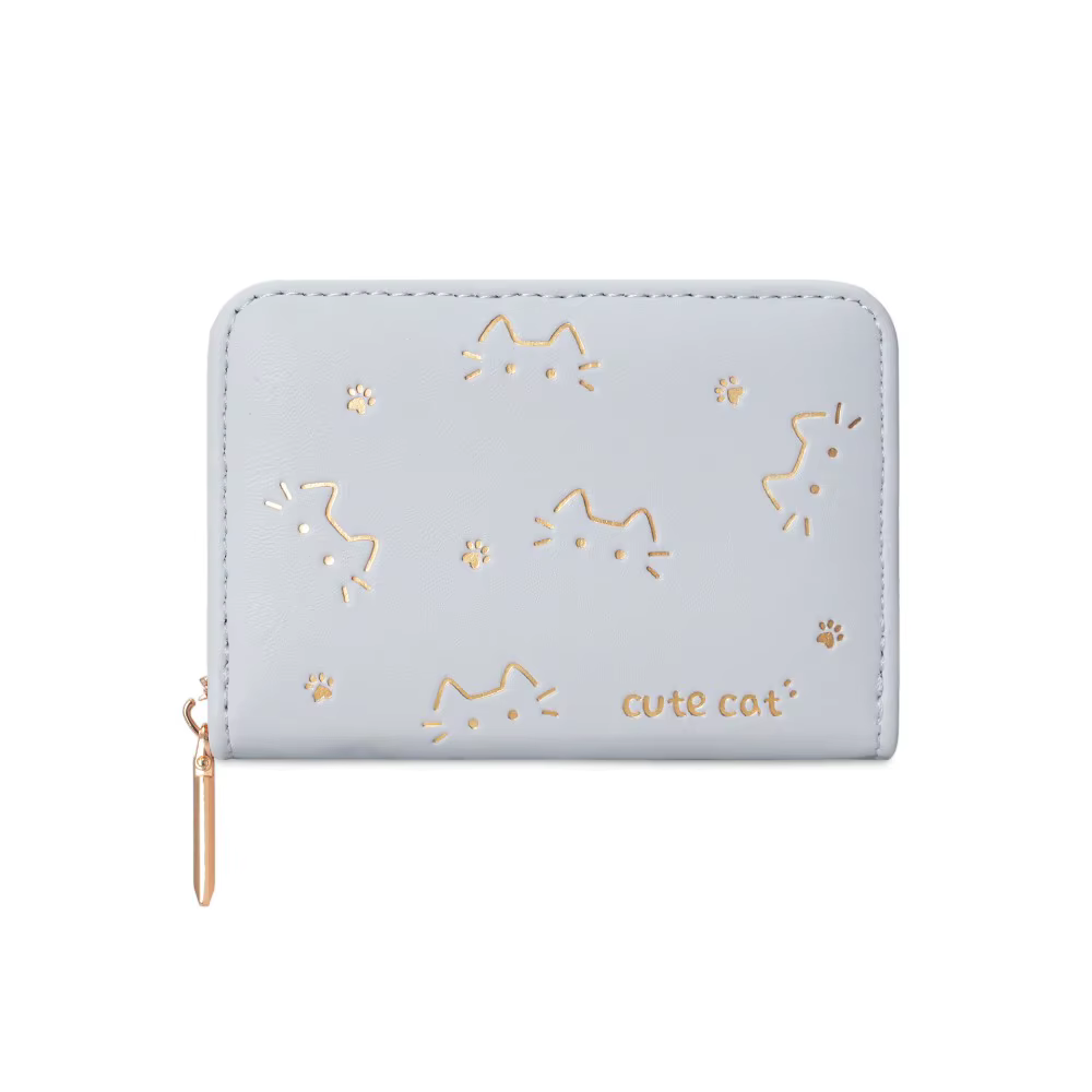 Nouveau portefeuille court en cuir PU motif chat plusieurs fentes pour cartes porte-carte organisateur léger sac à main