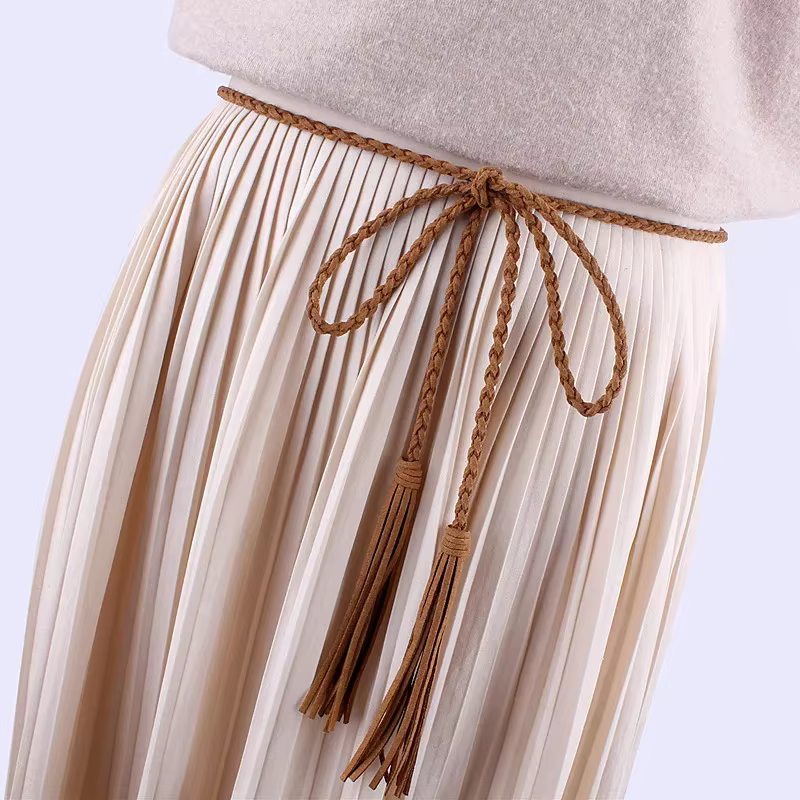 Mode femmes taille gland tressé torsion tissage ceinture tricoté décoré corde pour robes chemise