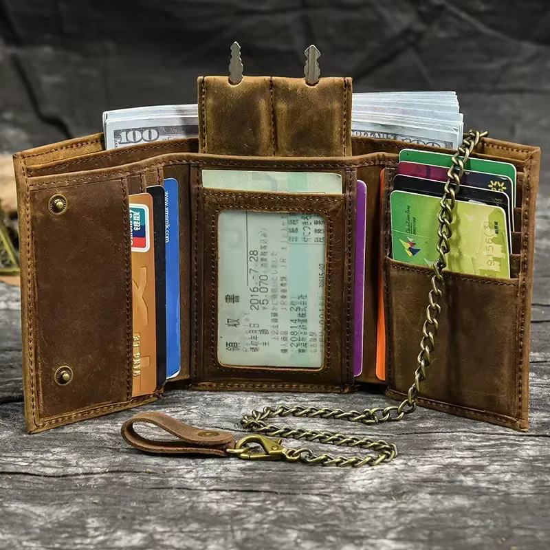 Portefeuille court en cuir véritable pour hommes