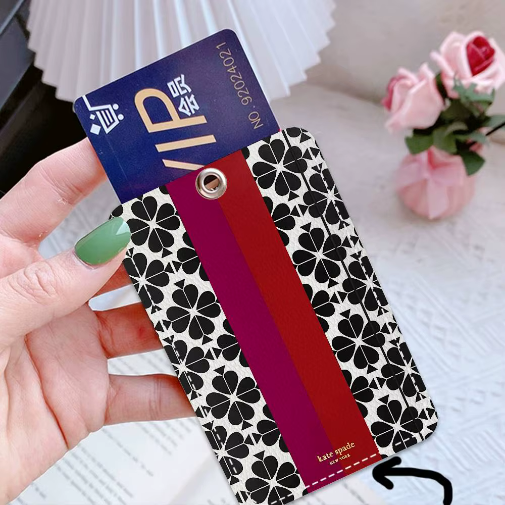 Porte-cartes d'accès en PU style fleur K-Kate-SpadeS avec porte-clés - Protection exécutive pour cartes bancaires