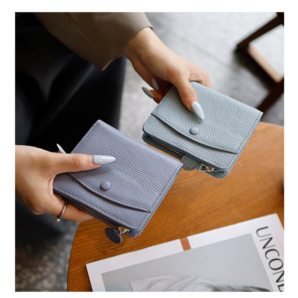 Porte-monnaie compact en cuir PU texturé litchi